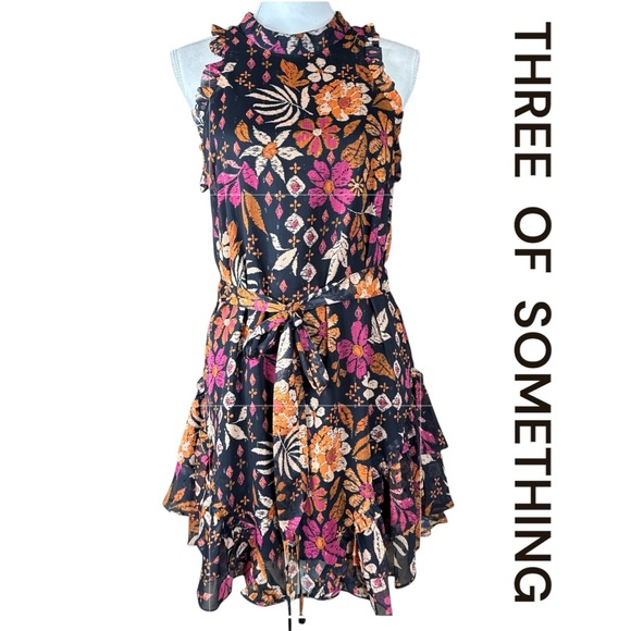 THREE OF SOMETHING Sleeveless Floral Mini Dress, Size M. - Picture 1 of 13